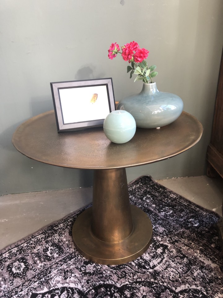 Industrial Large Round Copper Colored Table Vindustrial