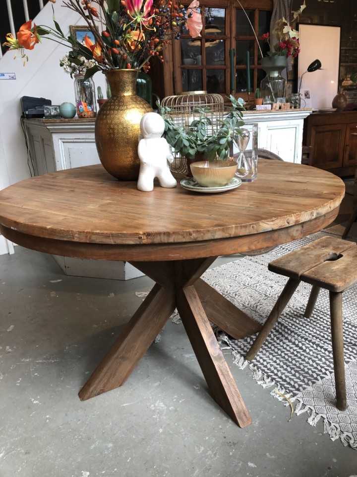 Fonkelnieuw Oude houten grote ronde tafel met mooi blad - Vindustrial KI-29