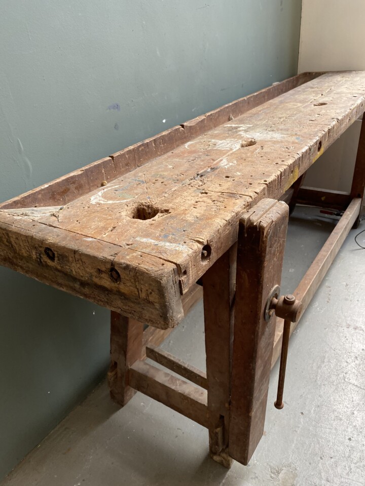 Oude Lange Houten Smalle Werkbank Vindustrial